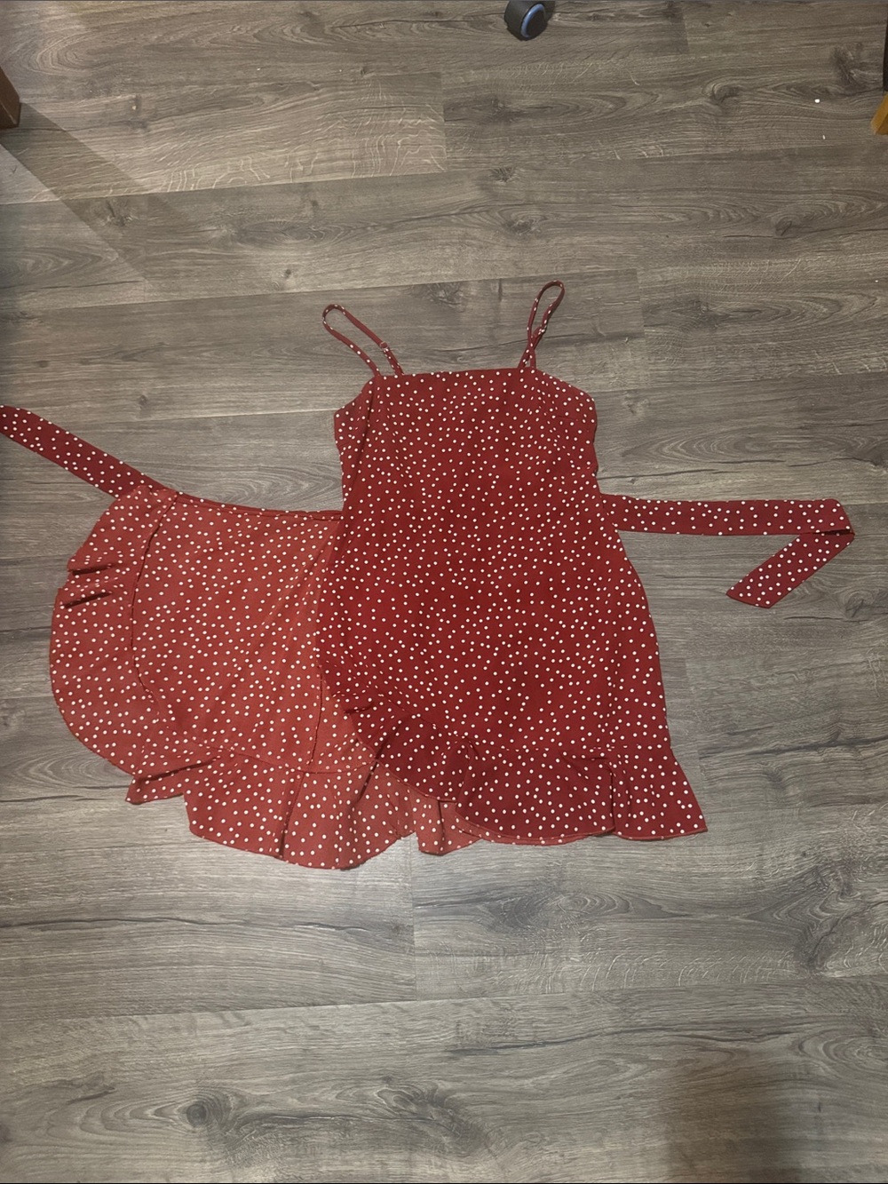 Women’s Red Polka Dot Mini Dress with Ruffle Hem